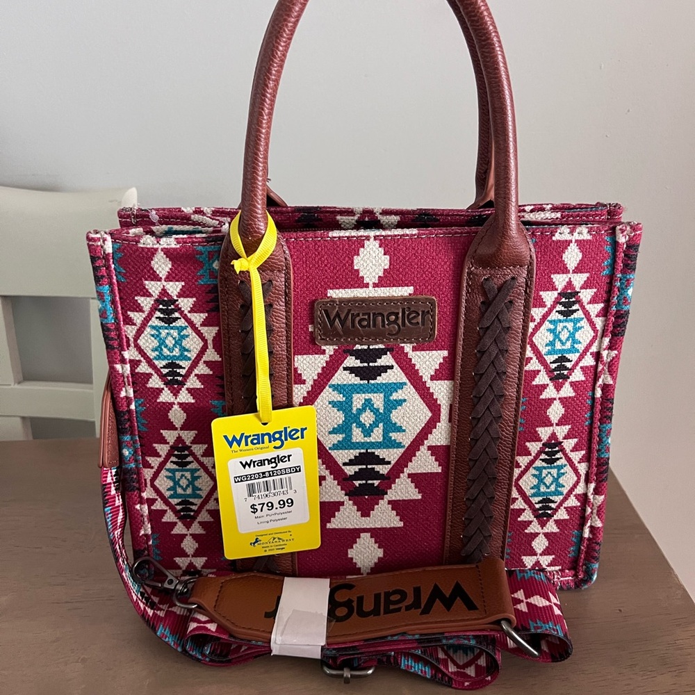 Wrangler Red and Brown Tote with Geometric Pattern